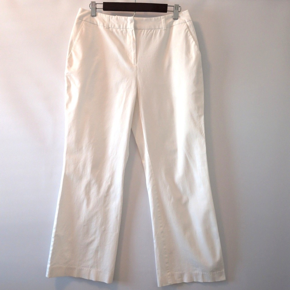Merona Trousers Women Sz 12 White Cotton Stretch Straight Leg Classic Work Pants